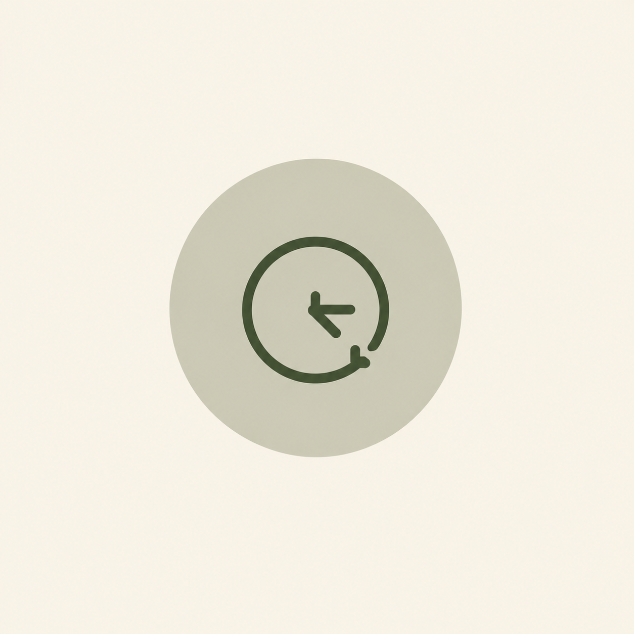 An icon of a clock with an arrow indicating a history or past event, inside a gray circle on a light background.