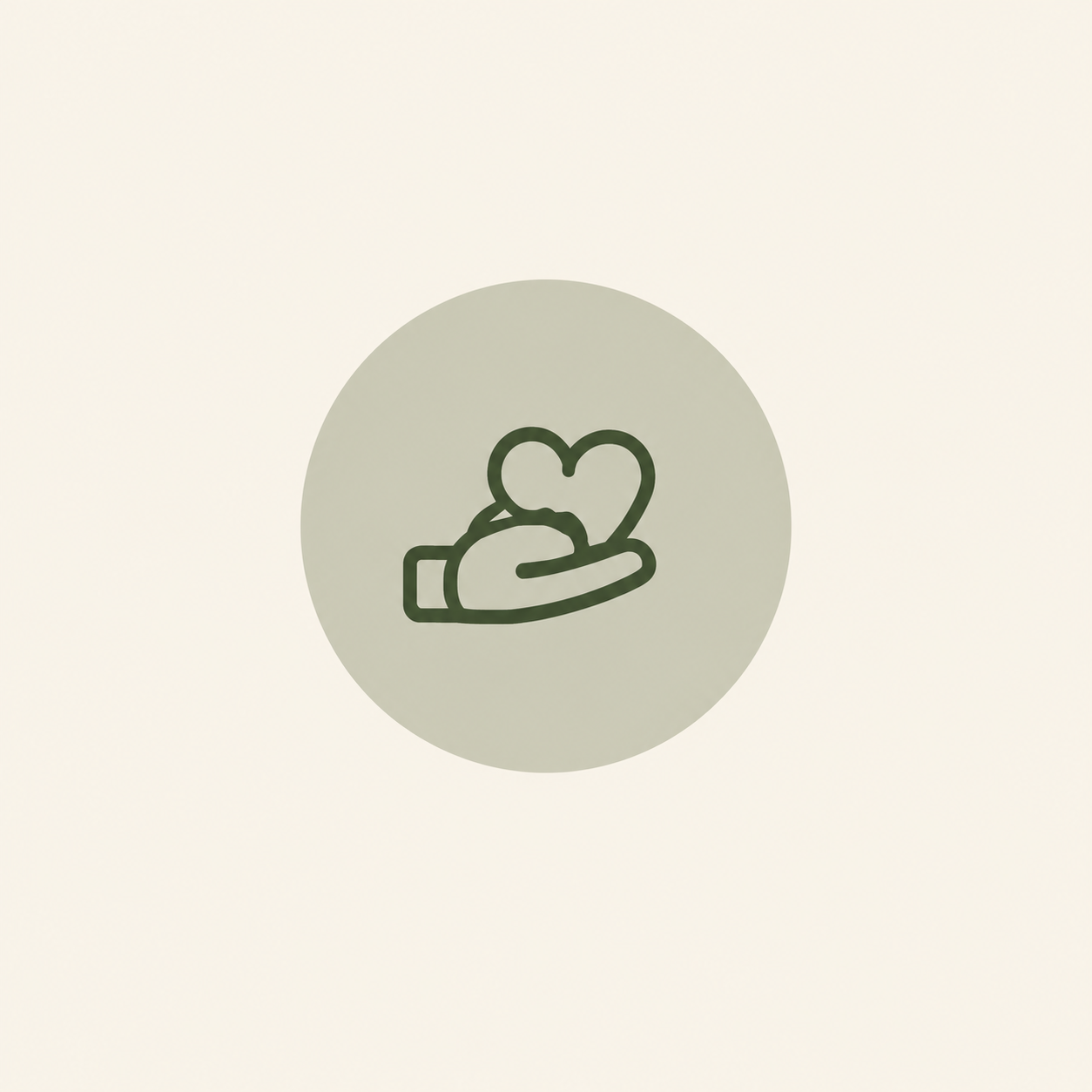Outline of a person lying down holding a heart in their hand, inside a gray circle