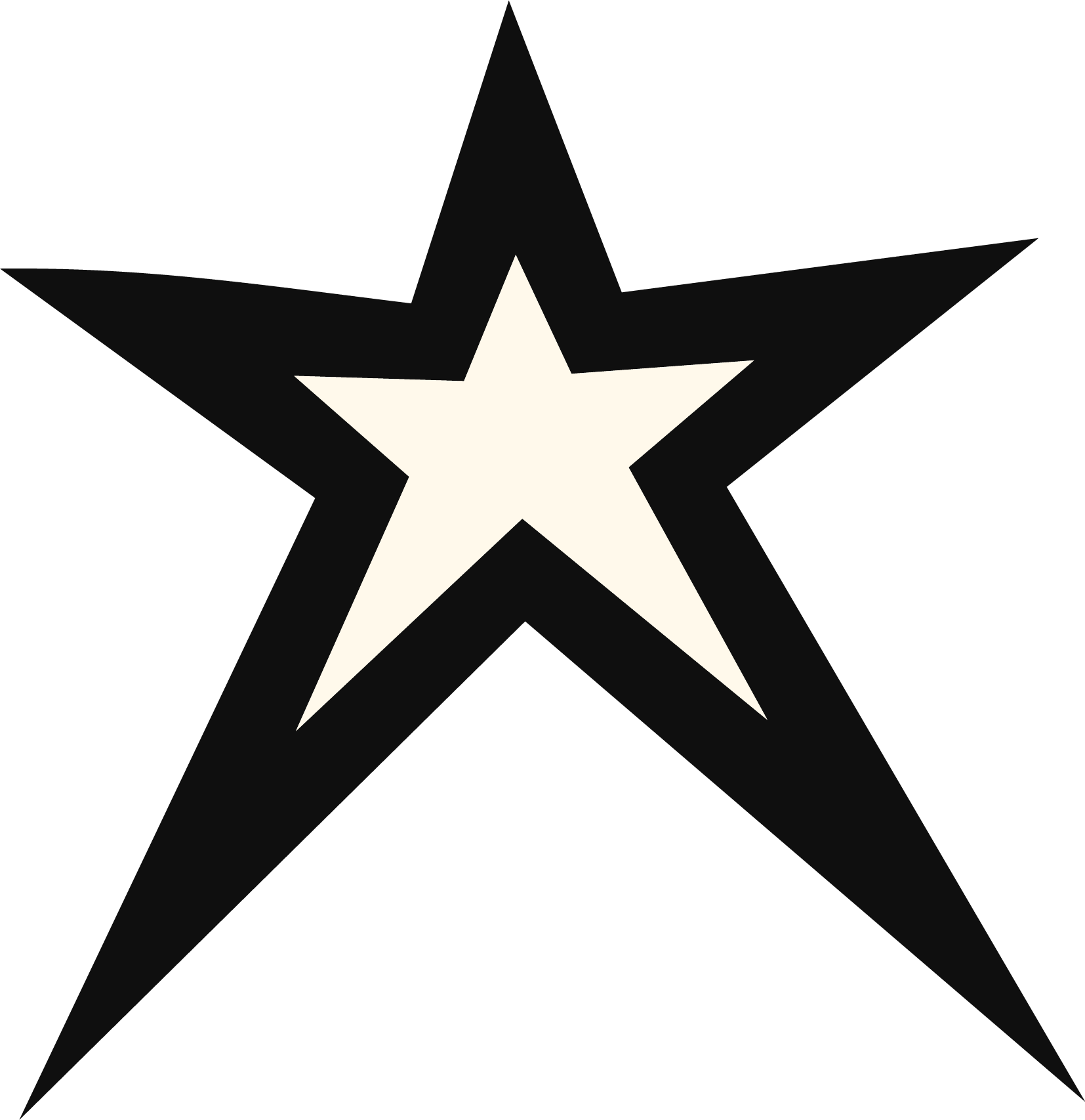 Black background with a white five-point star in the center, surrounded by a larger black star shape with a black outline.