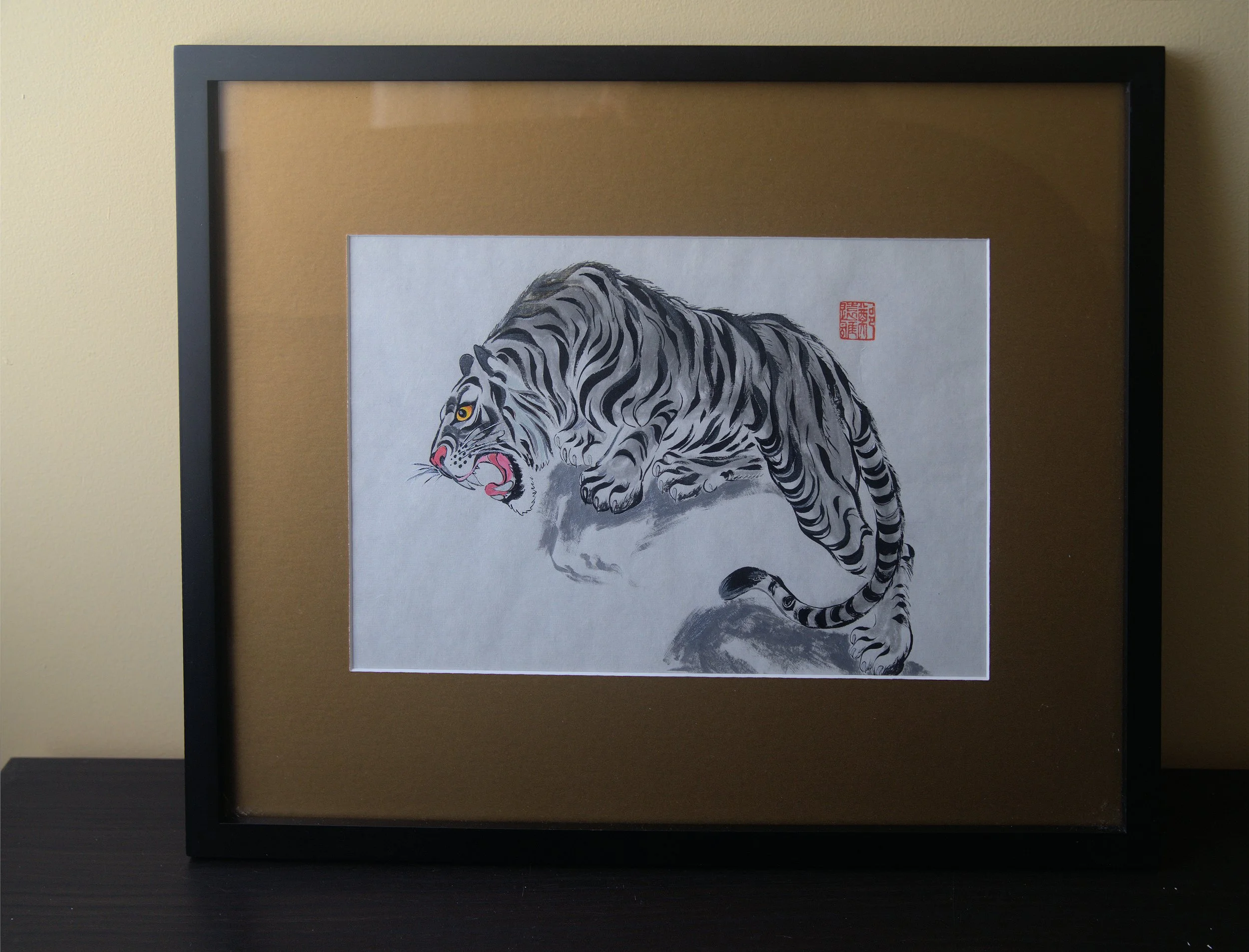 Exquisite Tiger Calligraphy Art on Rice Paper