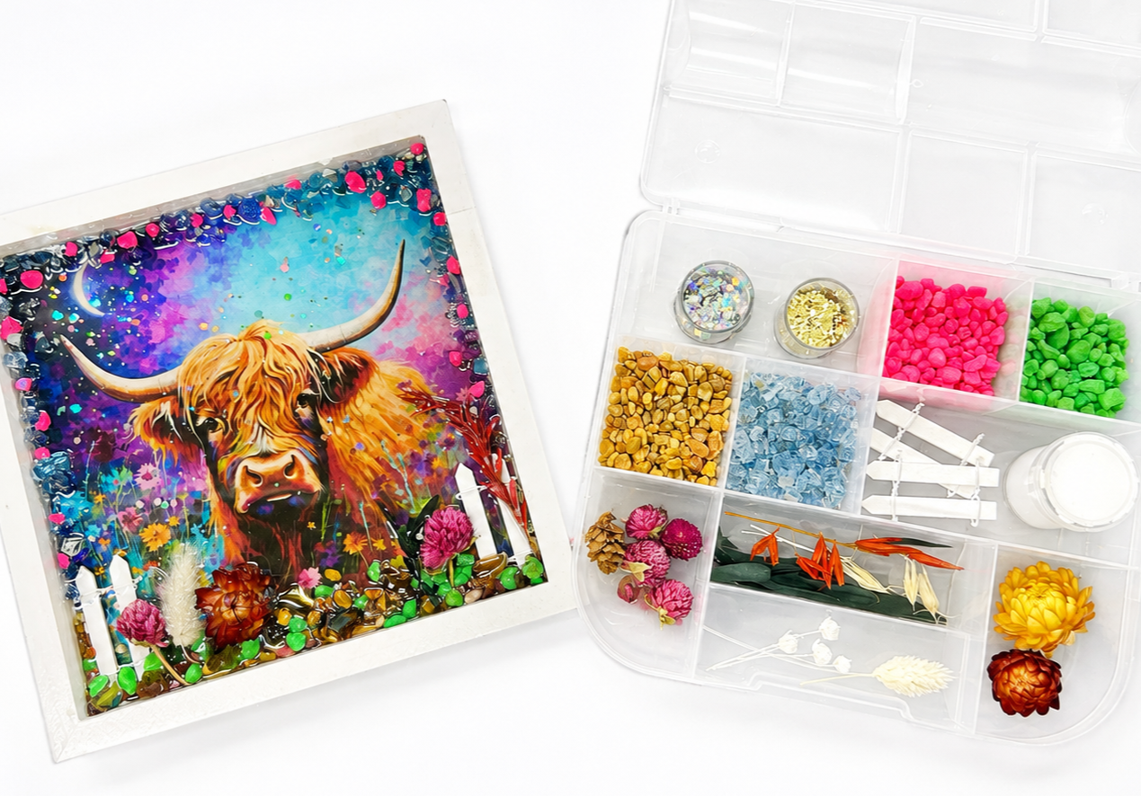 Crushed Glass & Resin Kits, Highland Cow craft idea