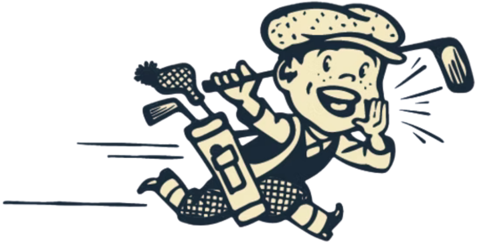 Cartoon of a cheerful girl in a chef's hat, holding kitchen utensils, running with a bottle, and wearing fishnet stockings.