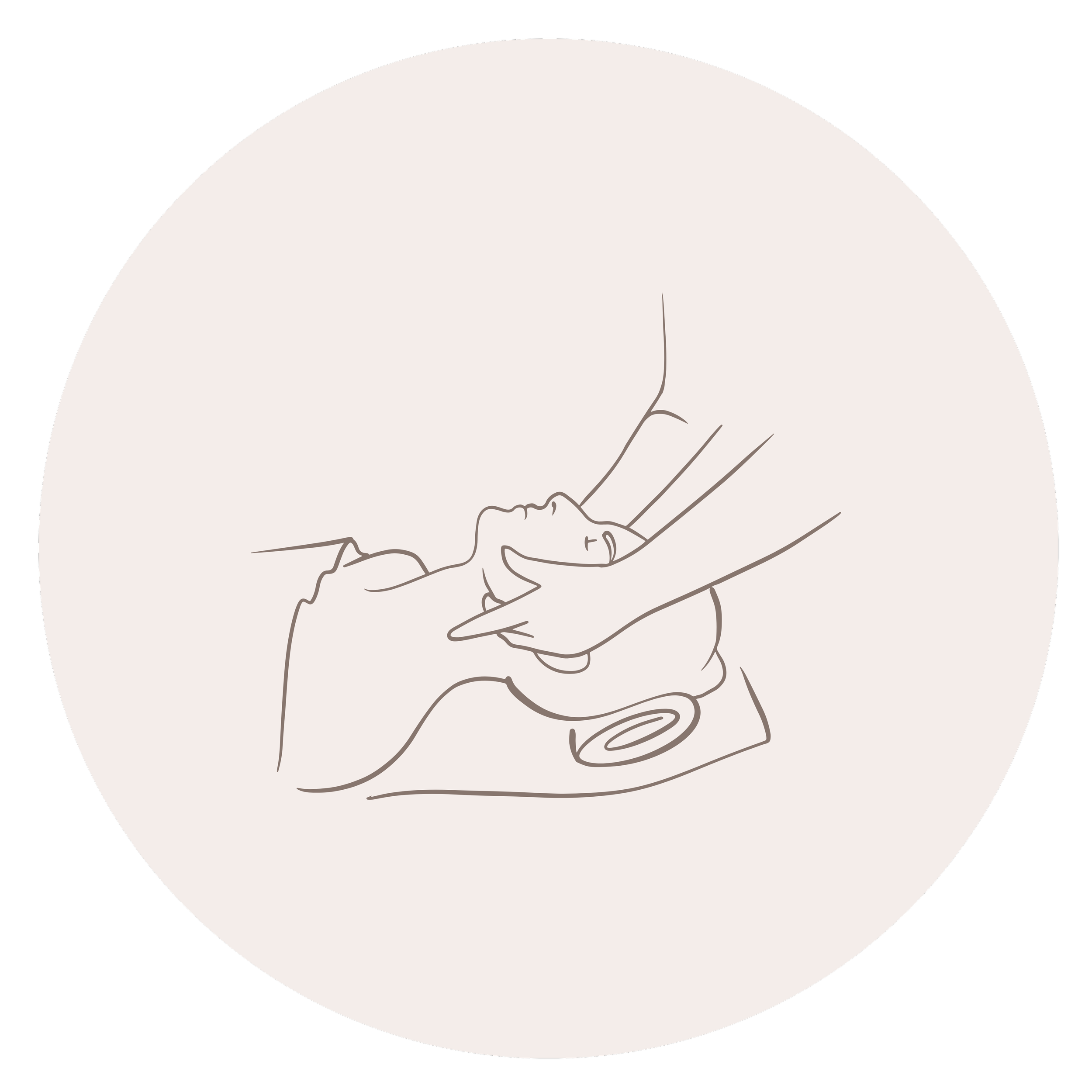 Line drawing of a person holding a cup.