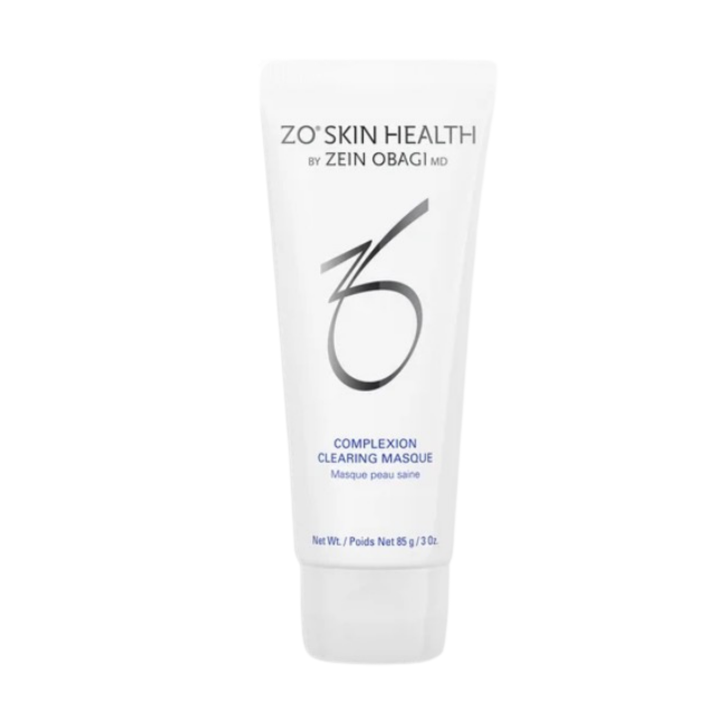 A white tube of ZO Skin Health Complexion Clearing Masque with black text and a simple graphic design.