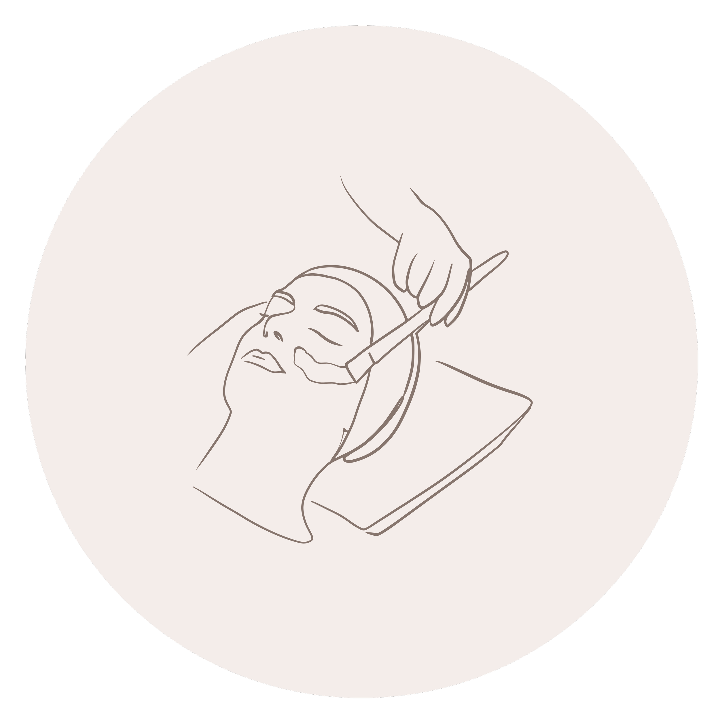 Line drawing of a person holding a toothbrush and brushing their teeth.