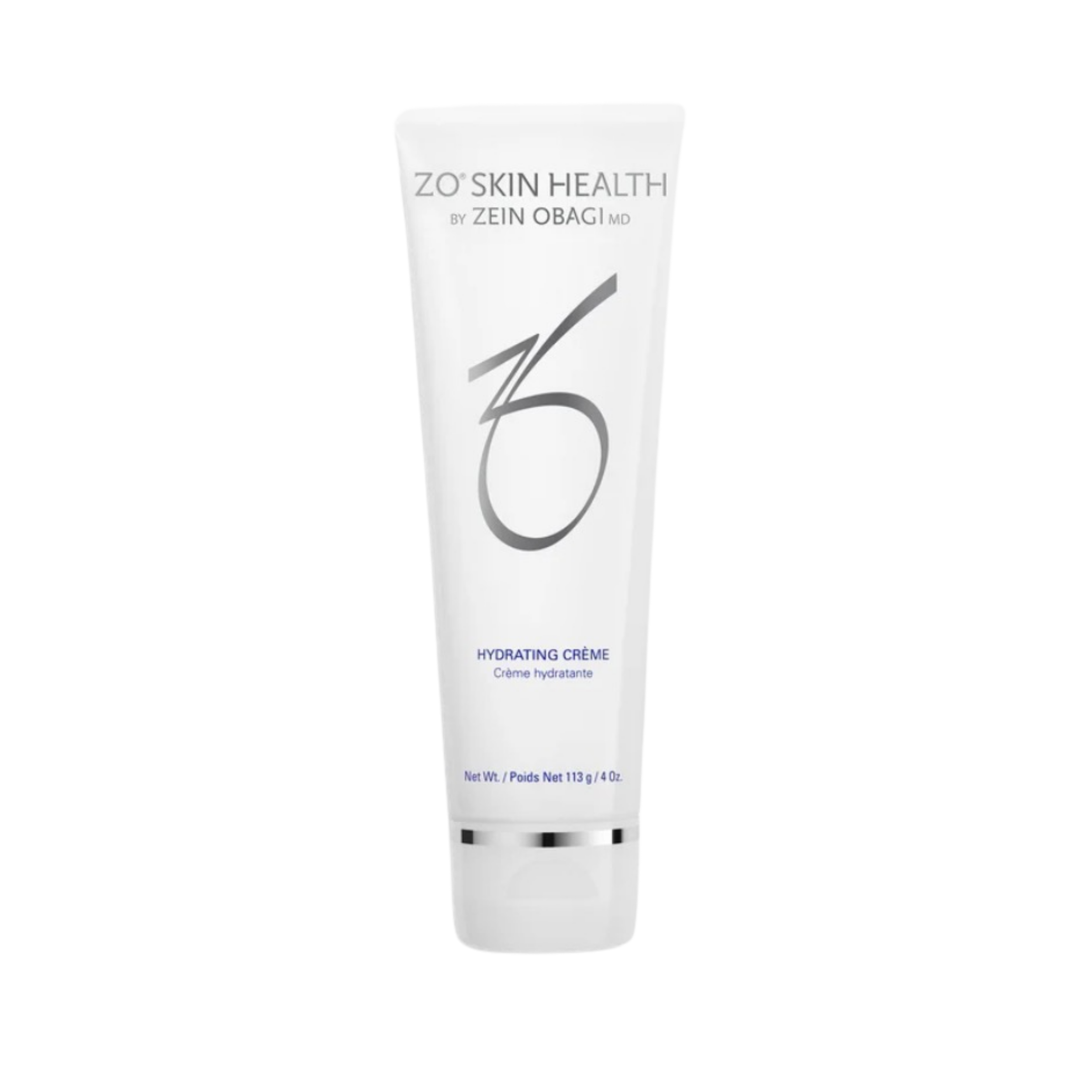 White tube of ZO Skin Health hydrating cream with black and blue text on the packaging.