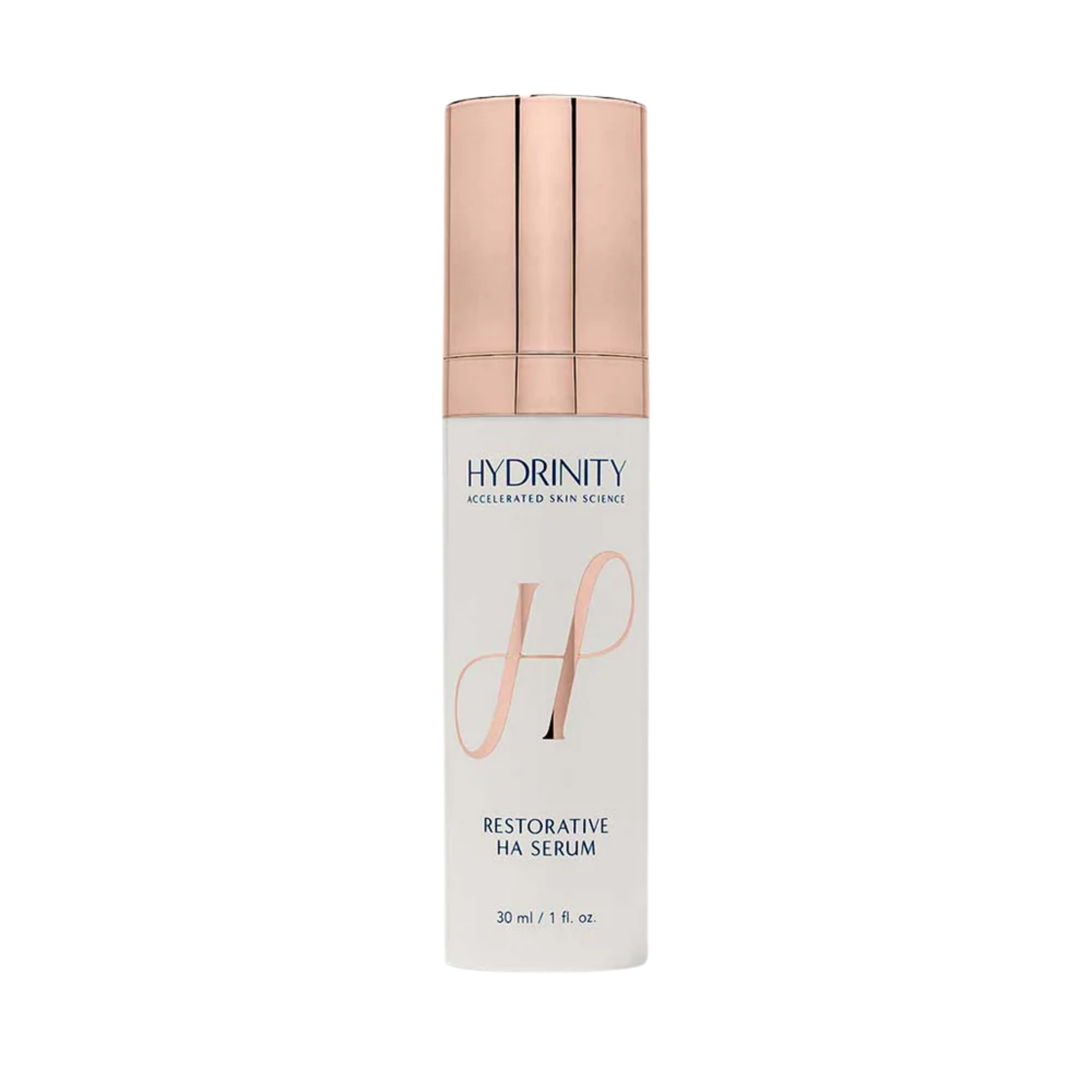 Box of Hydrinity Restorative HA Serum with pink and white packaging.
