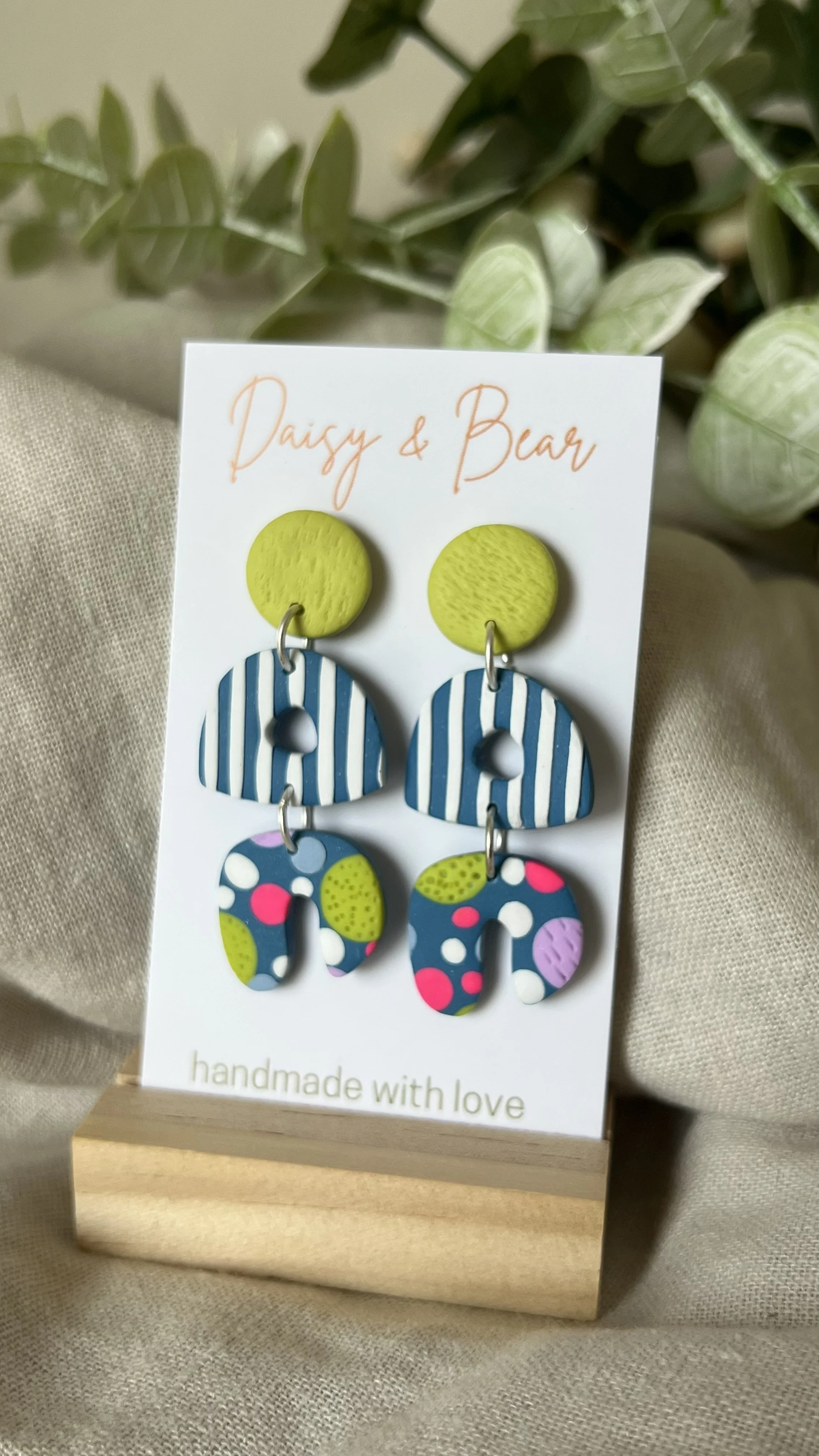 Green Carnival Striped Drop Dangle Earrings