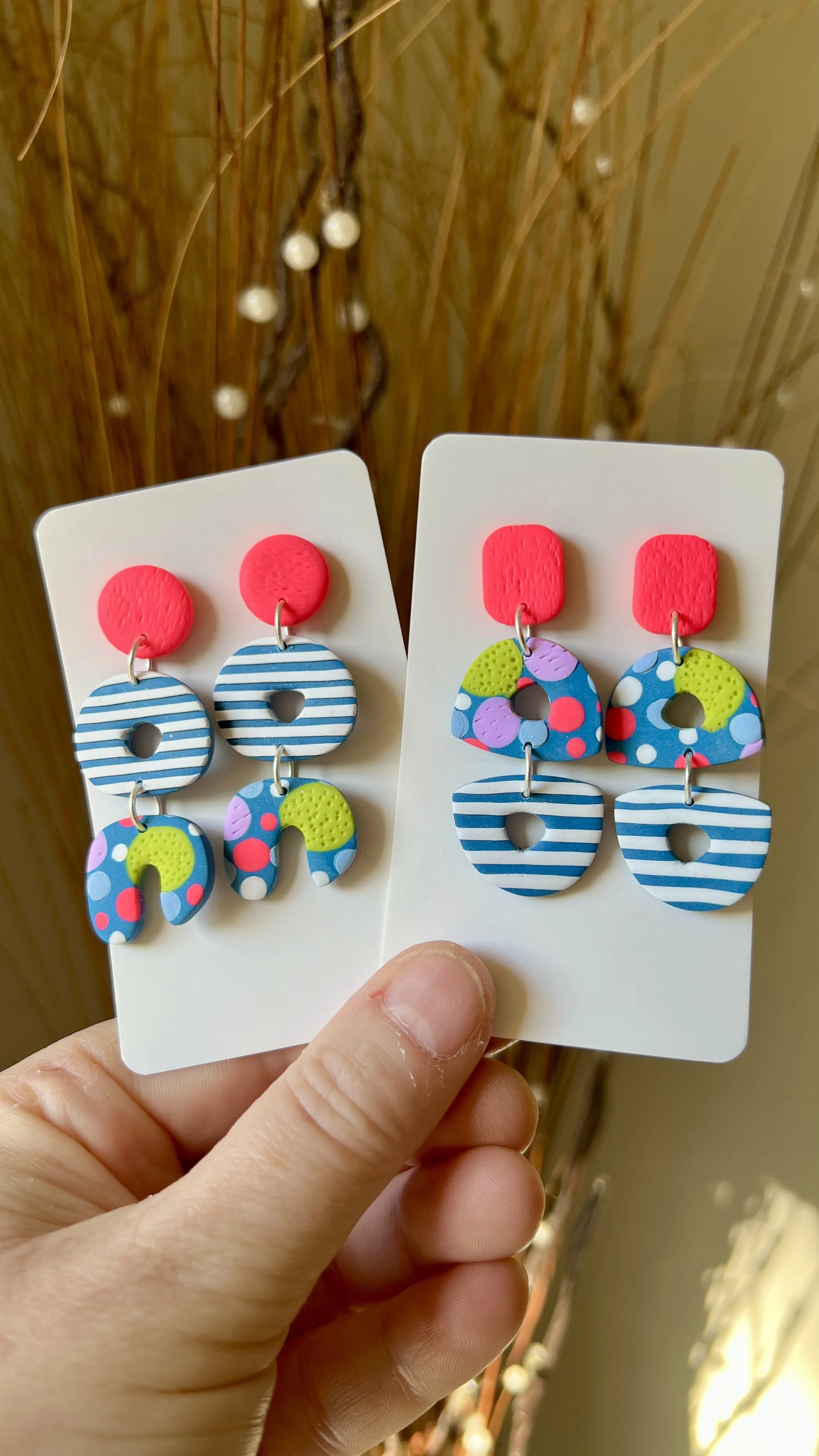 Pink Carnival Striped Drop Dangle Earrings