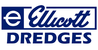 Logo for Ellcott Dredges with stylized text in dark blue.