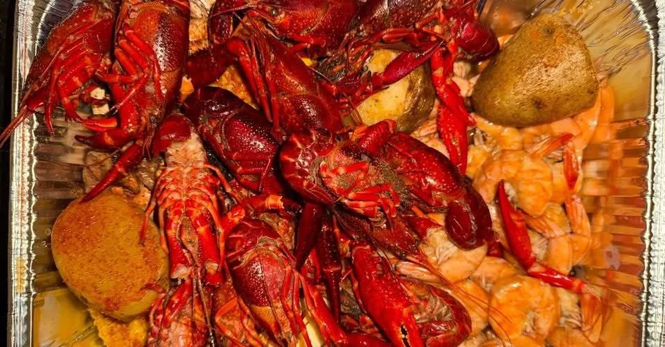 Lobster, crawfish, and other seafood in a seafood boil