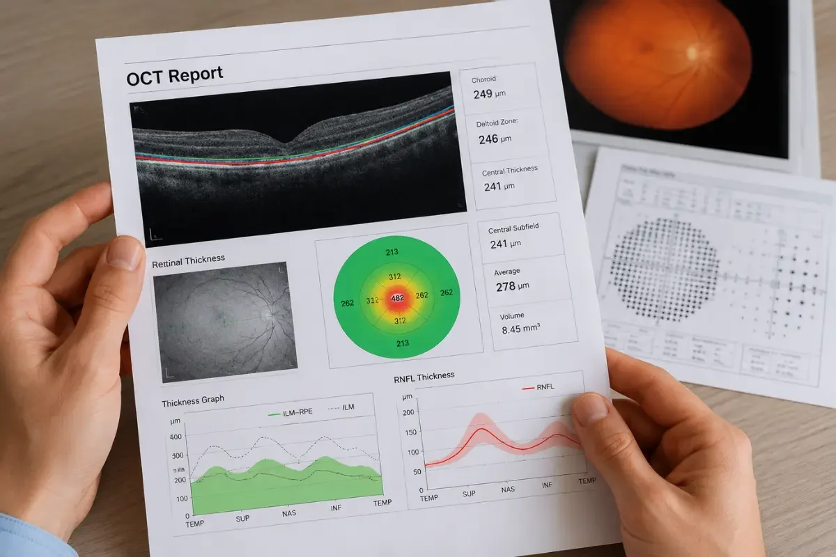 OCT report reviewed during an online eye doctor consultation