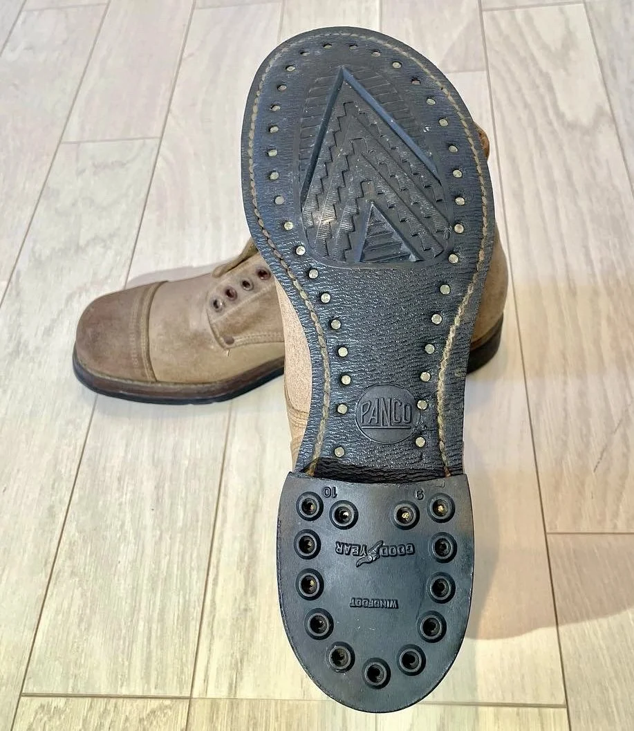 Outsole of the U.S. Army Service Shoe prototype, showing the sole pattern, fastener layout, and construction details of this transitional design.