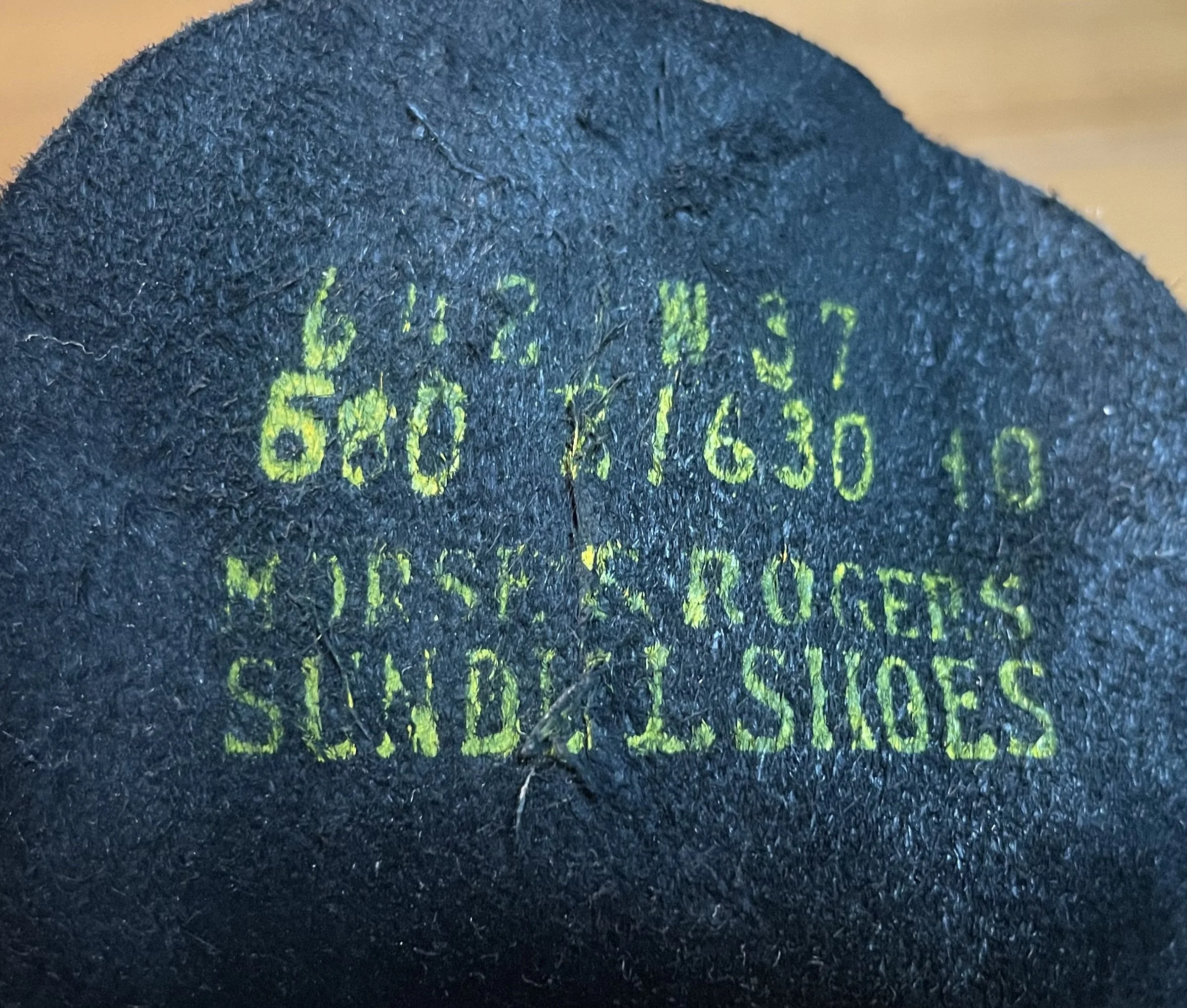 Tongue marking on the Morse & Rogers Sundial boot, showing the maker name, Sundial Shoes marking, and size notation.