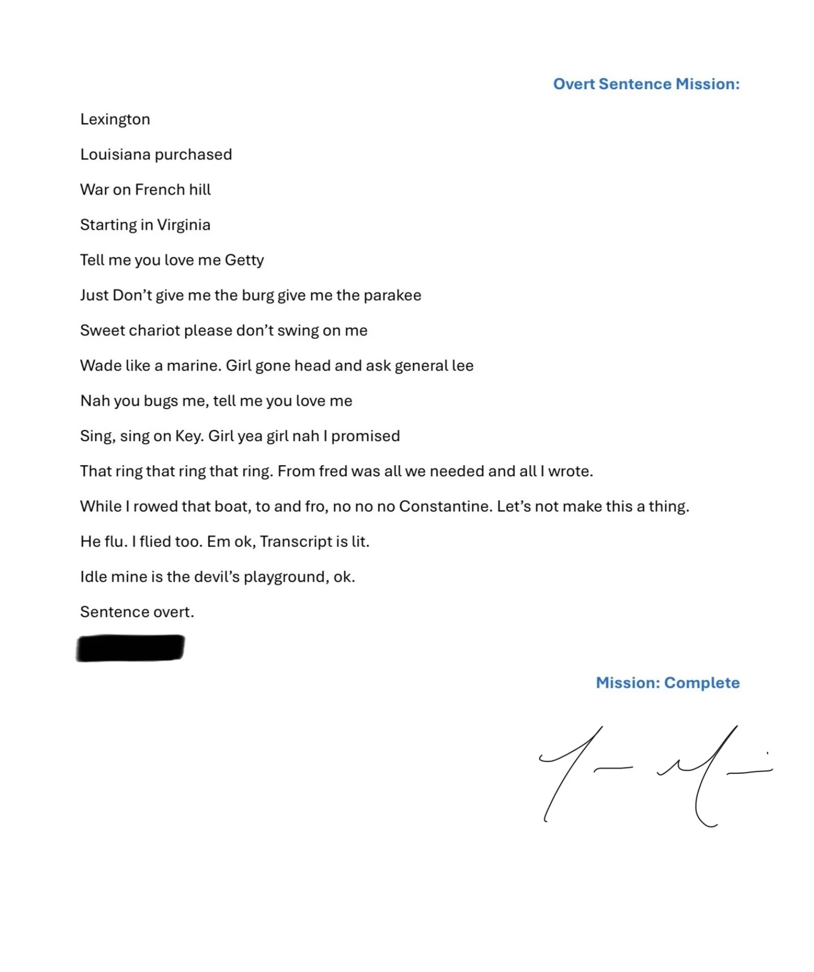 Overt Sentence Mission