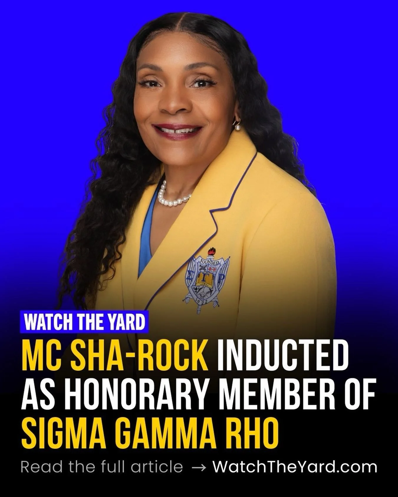 Culture deserves to be celebrated in every room. 💙💛

A huge congratulations to MC SHA-ROCK on being inducted as an Honorary Member of Sigma Gamma Rho Sorority, Inc.

As the co-founder of She&rsquo;s The Culture Magazine and the First Female MC, MC 