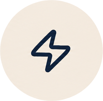 Black lightning bolt icon on a white circular background.