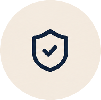 A shield with a checkmark inside, representing security or protection.