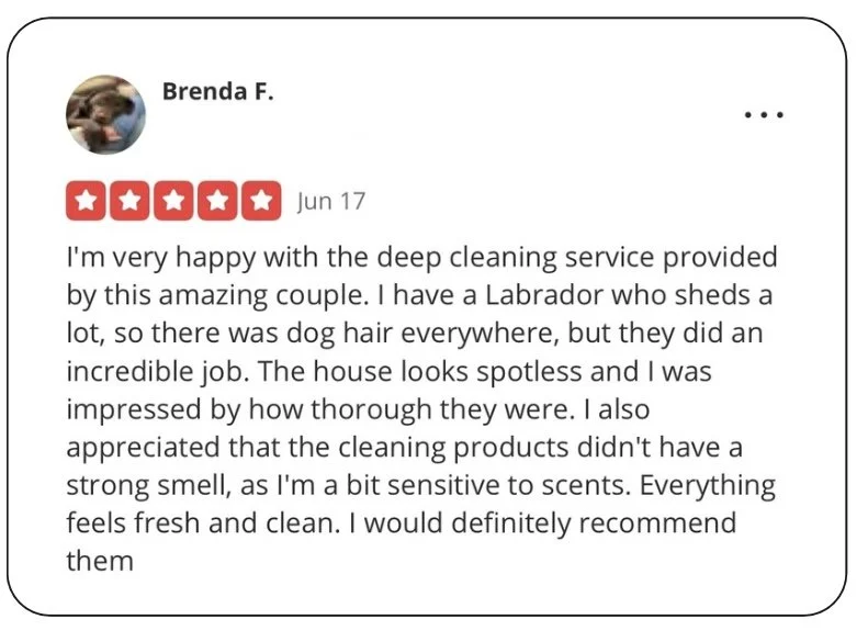 Yelp review about a deep cleaning service by Sylvera Premium Cleaning Services in Edmonton