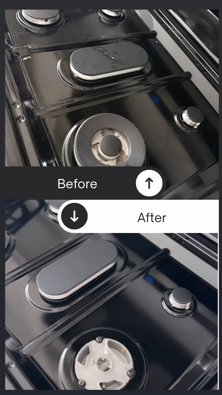 Before and after stove deep cleaning service by Sylvera Premium Cleaning Services in Edmonton