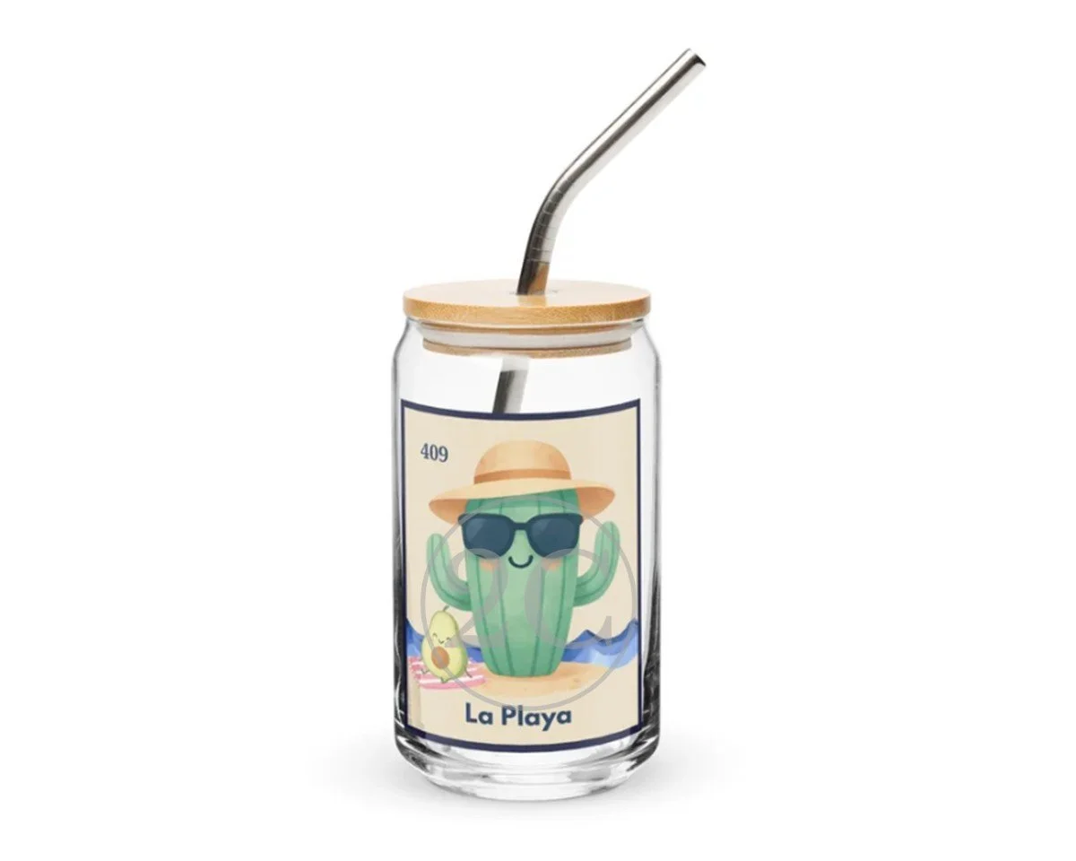 La Playa with Beach Cactus Can-shaped glass sand background