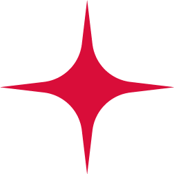 A red star-shaped symbol on a black background.