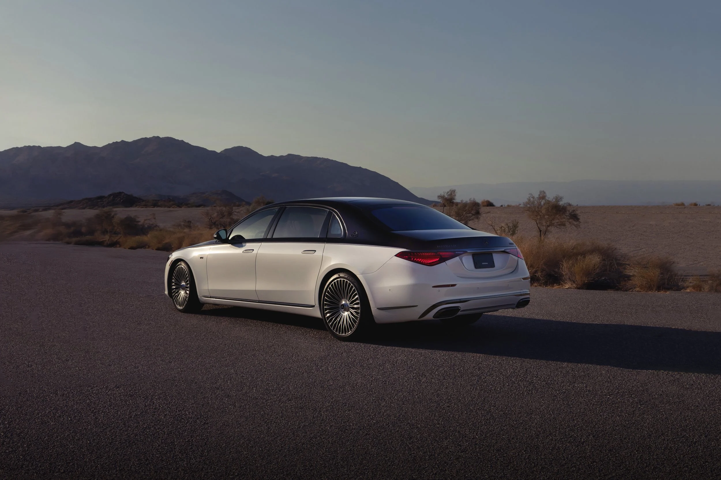 Mercedes-Maybach luxury automotive campaign photographed against the Palm Springs desert landscape