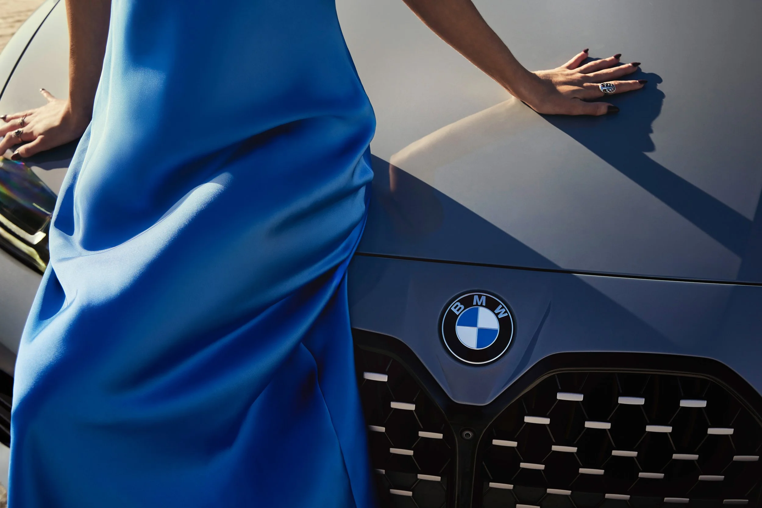 BMW automotive detail photography combining M440i Gran Coupe design with fashion styling