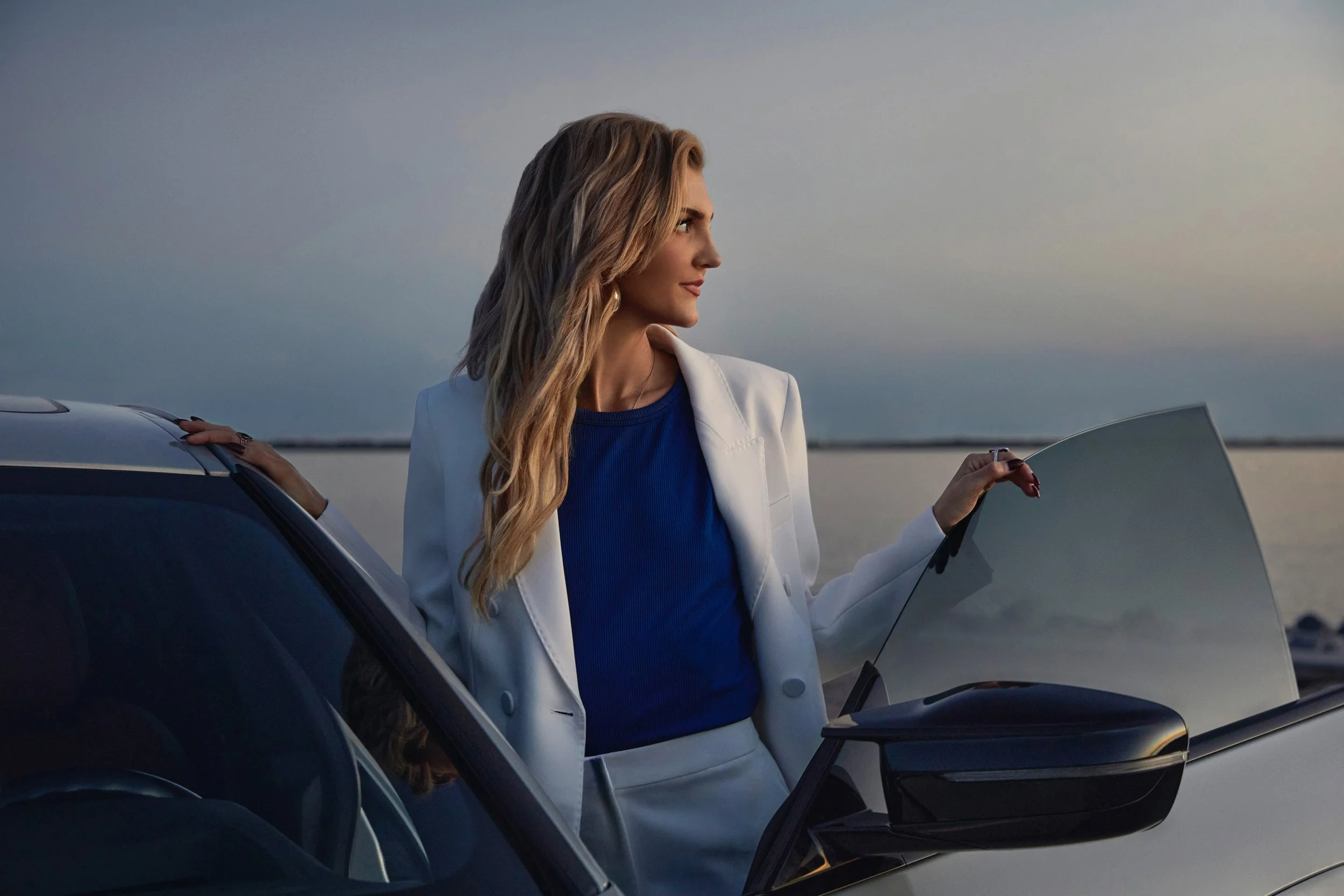 Fashion lifestyle portrait featuring talent with the BMW M440i Gran Coupe