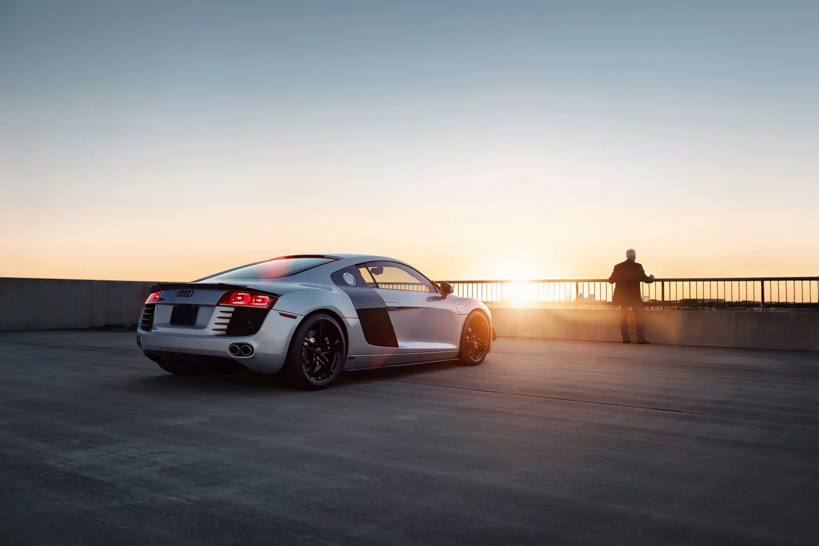 Scenic and dramatic commercial advertising photography of a Audi R8 Super sports car which generating a feeling of emotion and timelessness.
