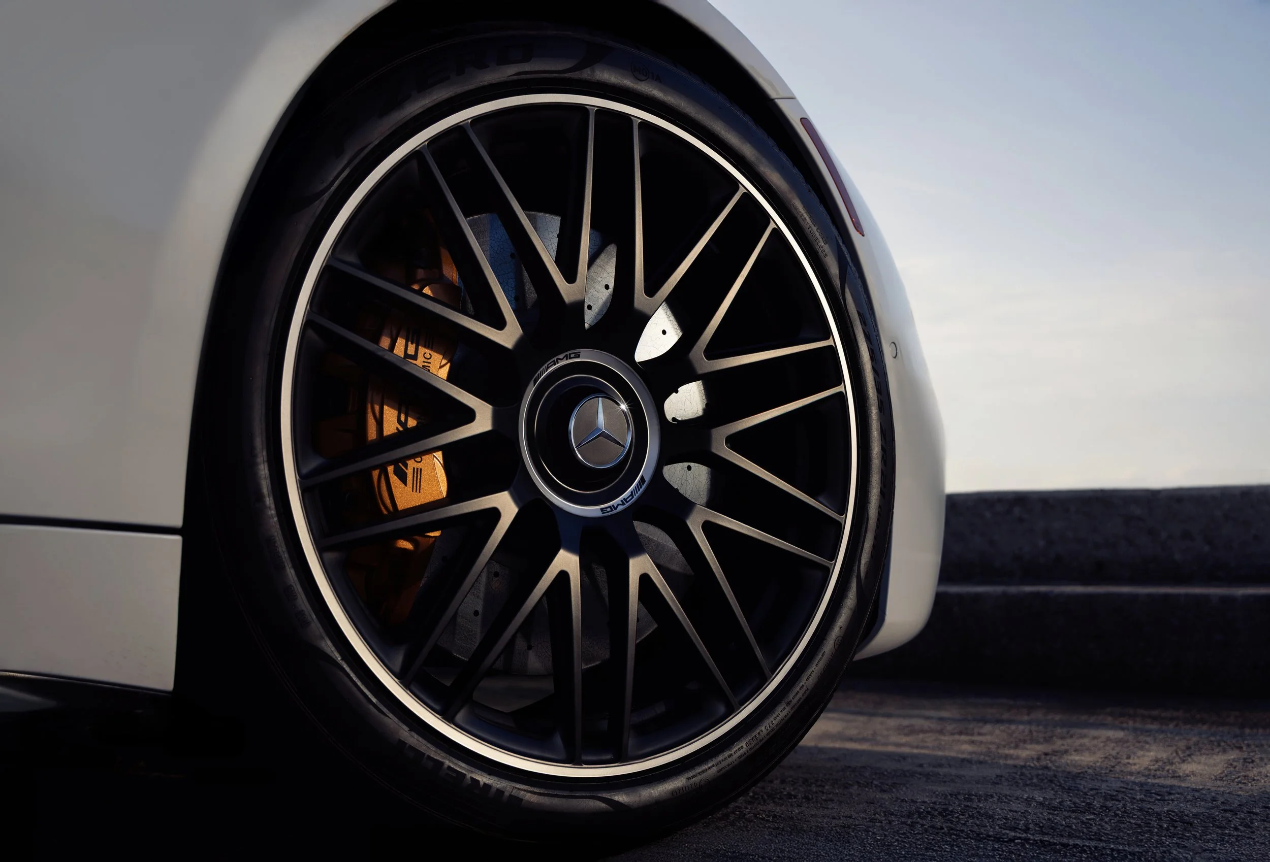 Mercedes-AMG SL wheel and performance brake detail for an automotive advertising campaign