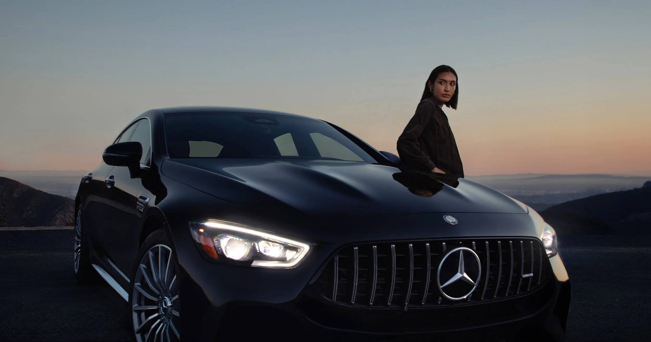 Mercedes-AMG S 63 luxury automotive lifestyle campaign with fashion talent photographed in Los Angeles