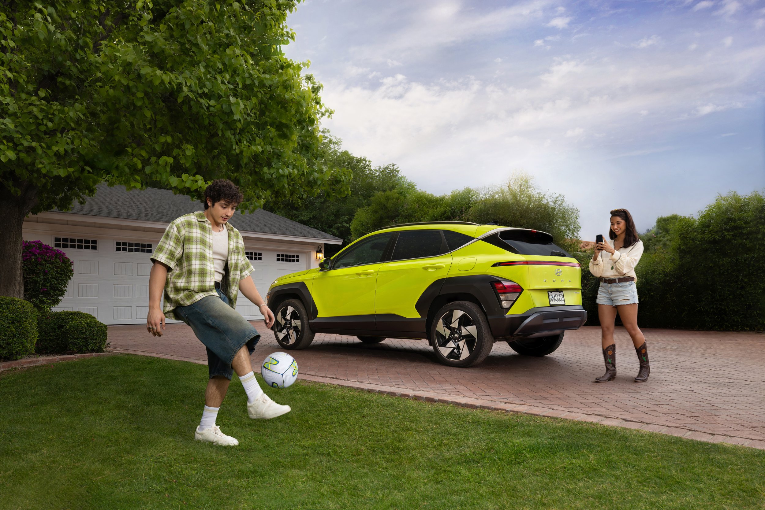 Hyundai KONA lifestyle photography featuring young talent playing soccer for the 2026 campaign