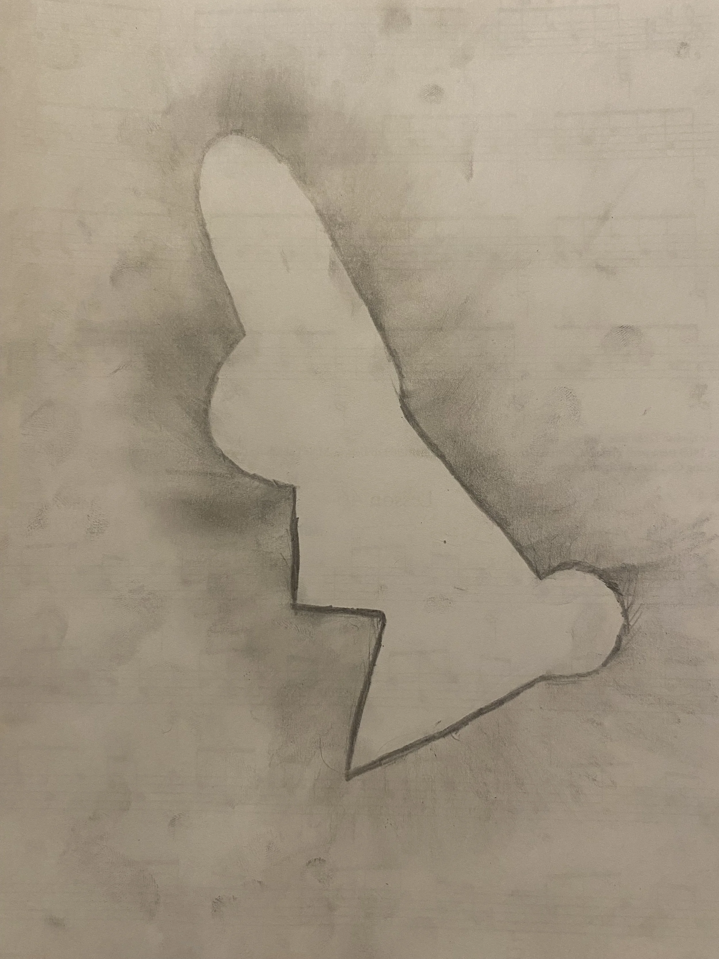 A pencil sketch of a high-heeled shoe on paper.