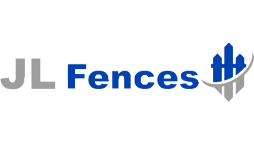 JL Fences logo with a blue and gray color scheme and a graphic of a fence and city skyline.