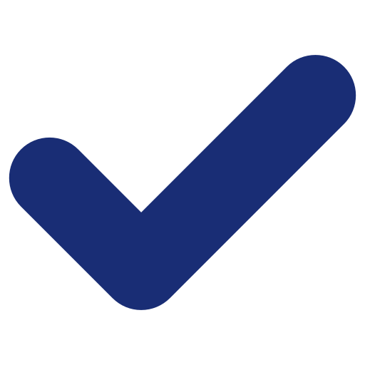 Large blue checkmark icon on a black background.