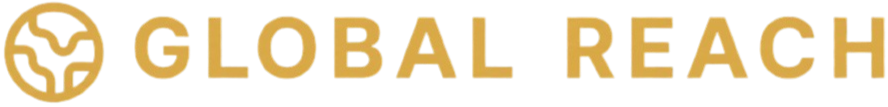 Logo with globe icon and the text 'Global Reach' in gold letters