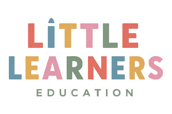 Colorful stack of blocks spelling out 'LITTLE LEARNERS EDUCATION' against a black background.