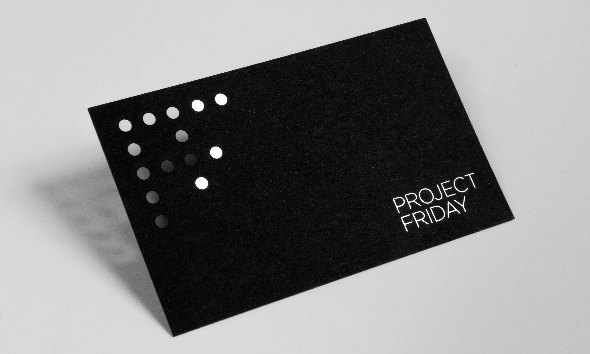  The notion of a transparent working method is shown through the laser cut dots that make the P in their symbol. Their premium quality epitomised through the foiled dots that make the letter F. 