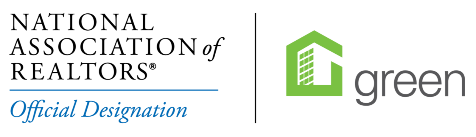 National Association of Realtors (NAR) green and black logo with the word 'green' and an icon of a building, along with the phrase 'Official Partner' in blue.