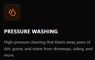Screenshot of a pressure washing service advertisement with a black background and white text.