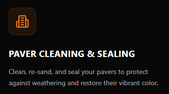 Screenshot of a website section about paver cleaning and sealing, with black background and white text.