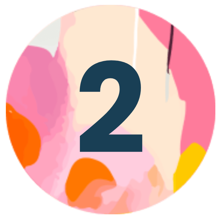 A colorful circular design with abstract floral patterns and a large dark blue number 2 in the center.