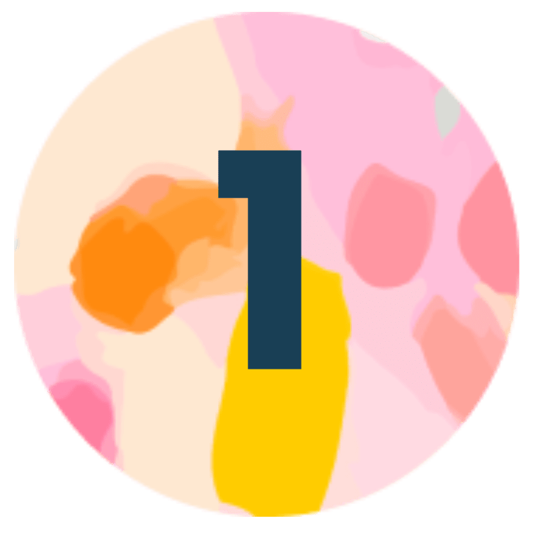 A colorful graphic with a large number one in the center, over an abstract background with pink, orange, and yellow shapes.