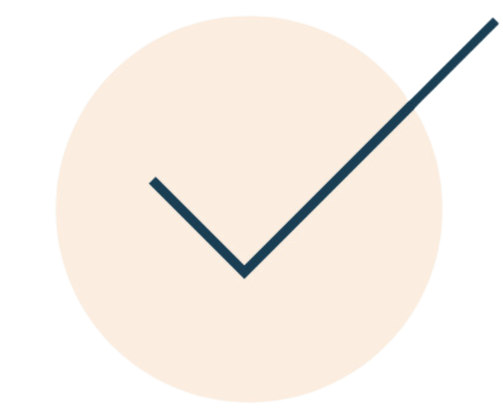 A checkmark inside a circle with a beige background