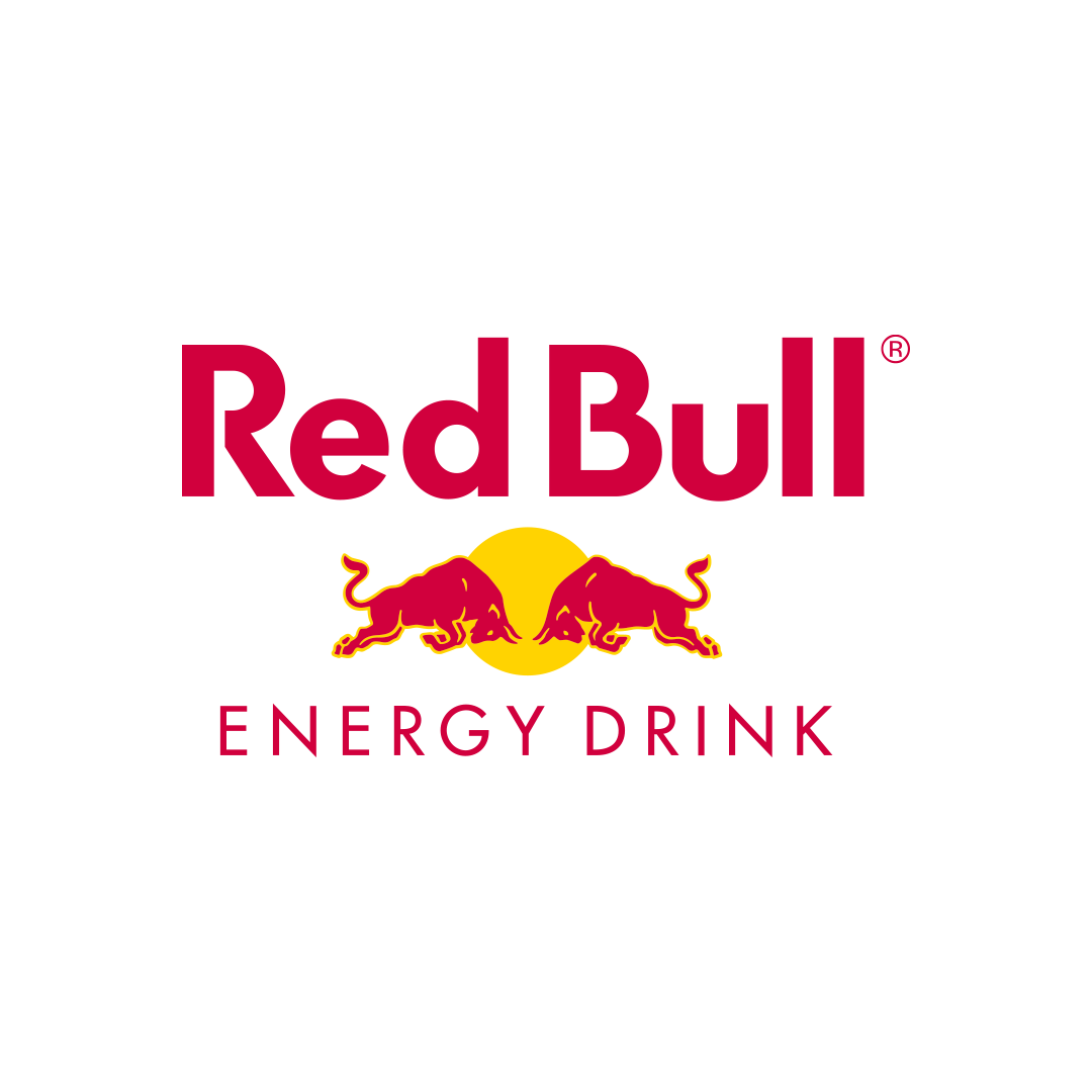 Red Bull energy drink logo with red bulls and yellow sun behind the text