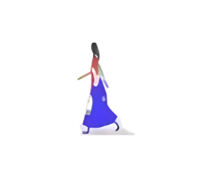 A cartoon-style blue and purple creature with a long, flexible neck and a pink crest on its head, on a black background.