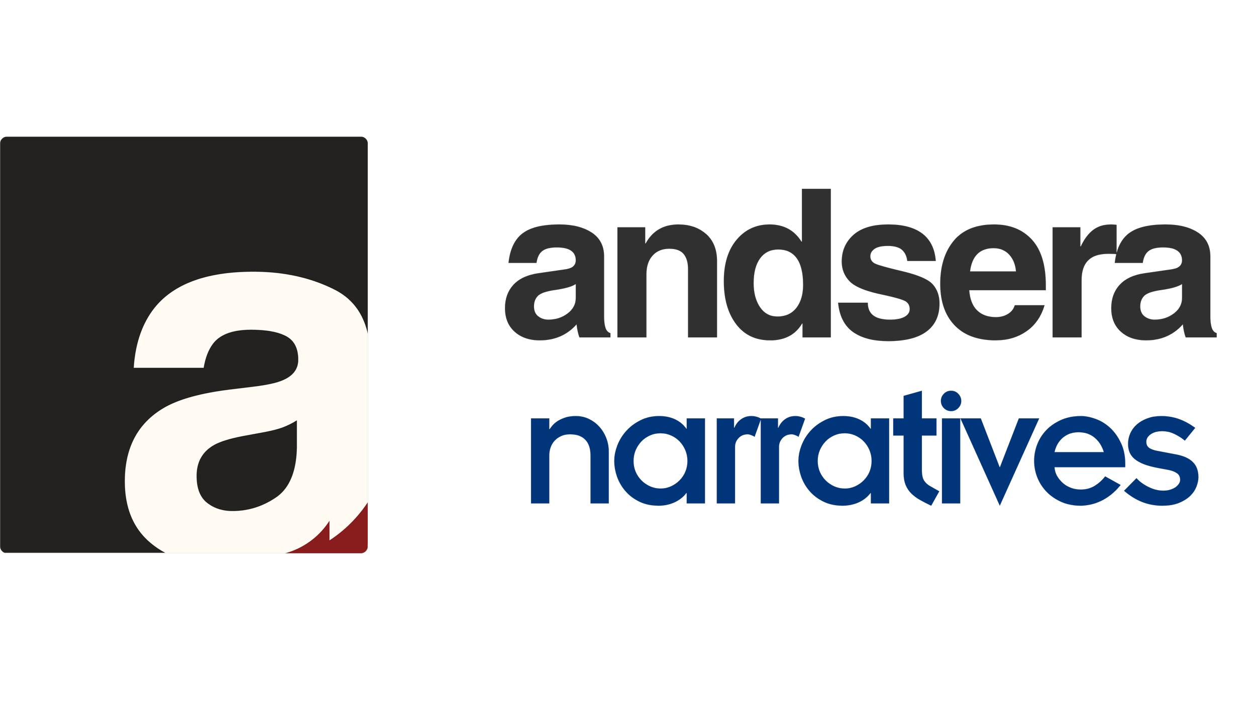 Logo of the podcast 'And Also The Narratives' with large letter 'a' and bold text in black, red, and blue.