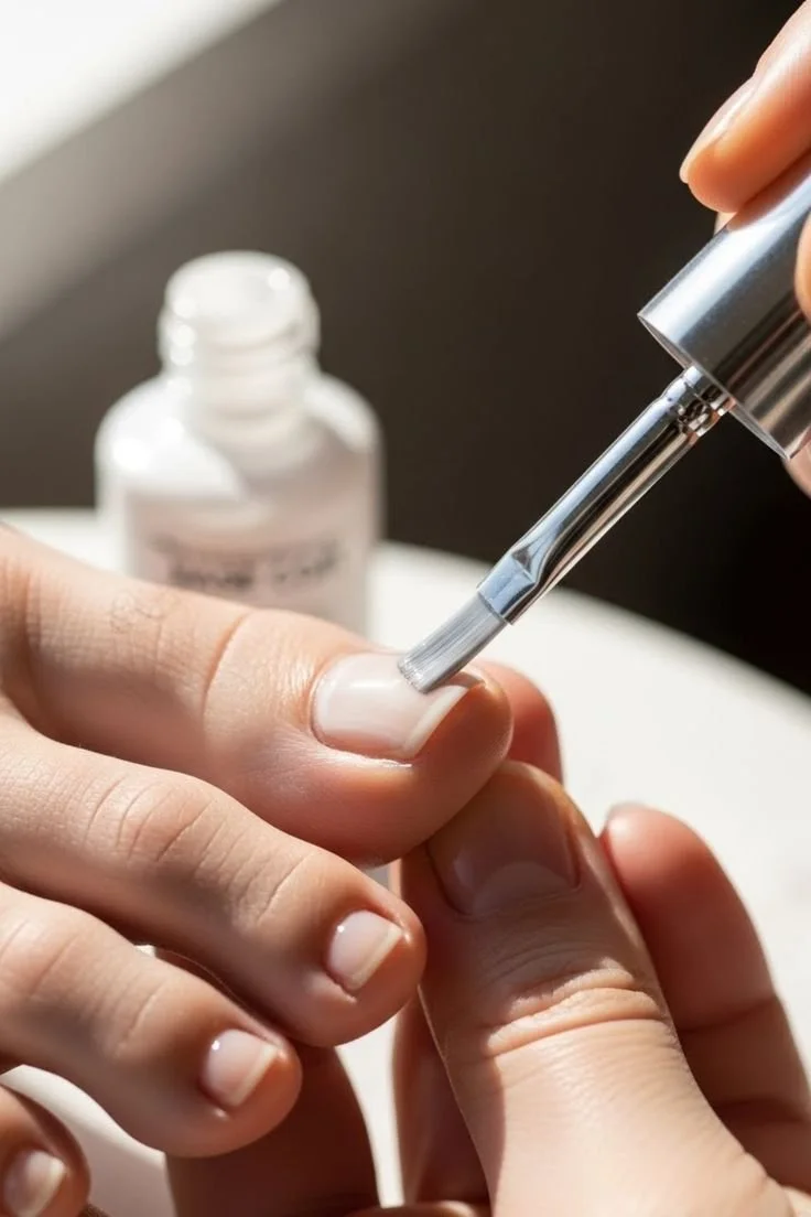 Nägel werden mit einem Nagellack oder einer Nagelversiegelung behandelt.