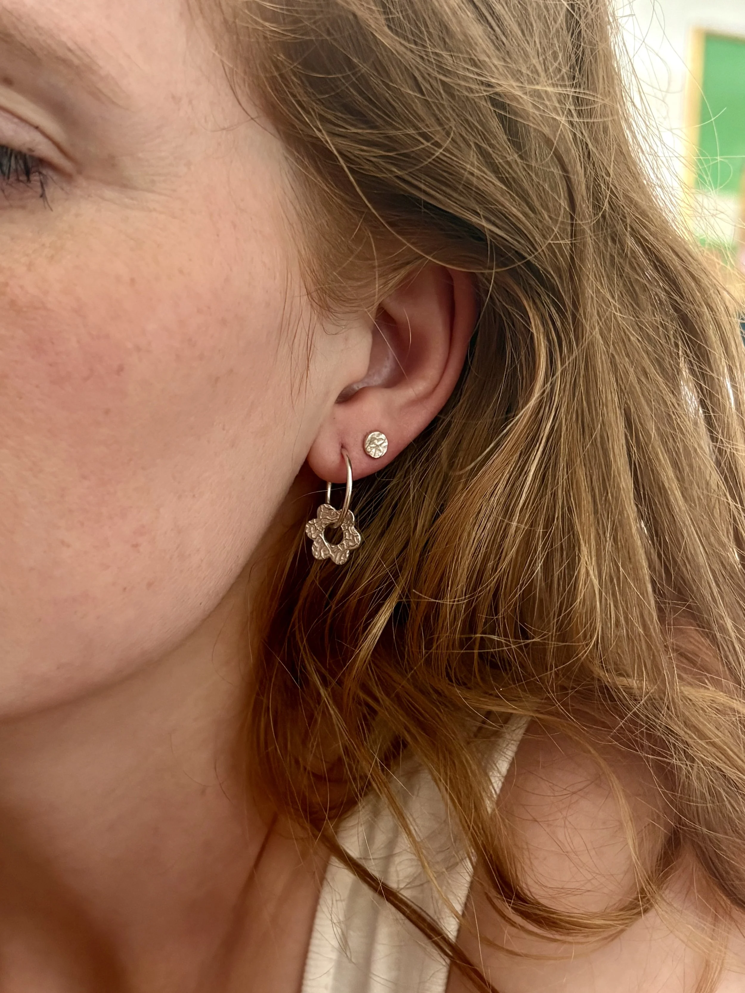 Silver Flower Hoop Earrings